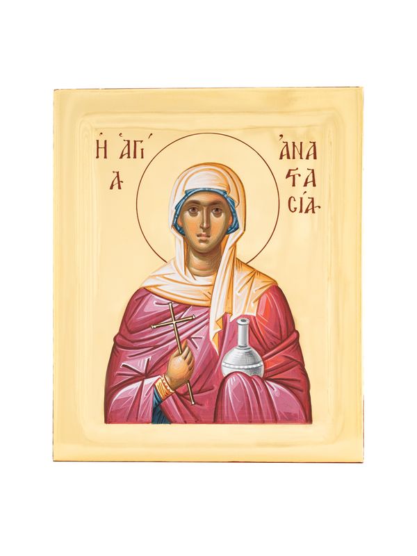 Icon of Saint Anastasia the Deliverer of Bonds, made on natural linden wood, with gilding of 22-karat gold leaf.