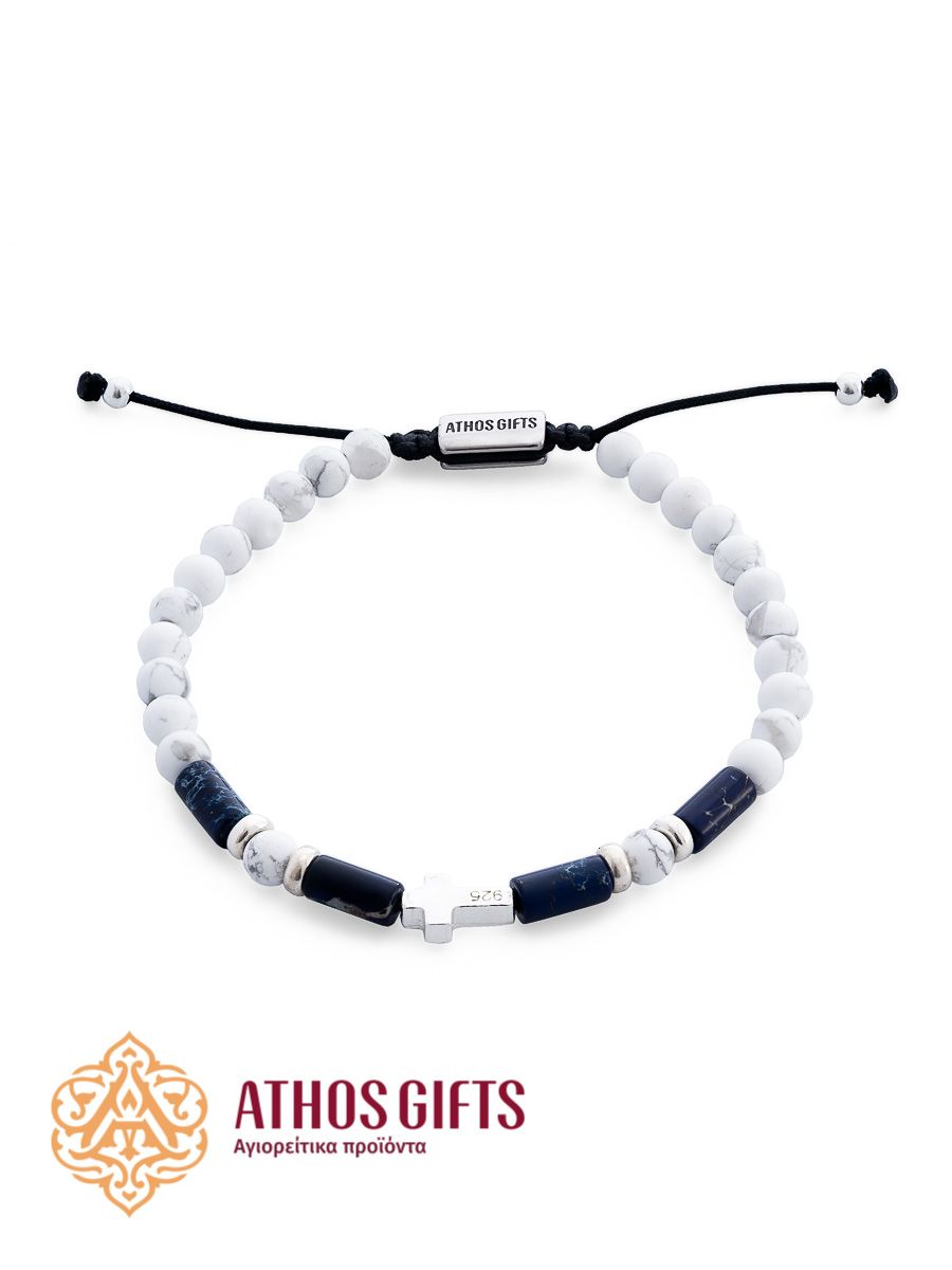 Bracelet made of howlite with a silver cross
