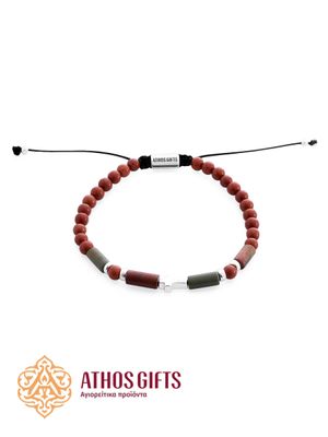 Bracelet made of red jasper with a silver cross