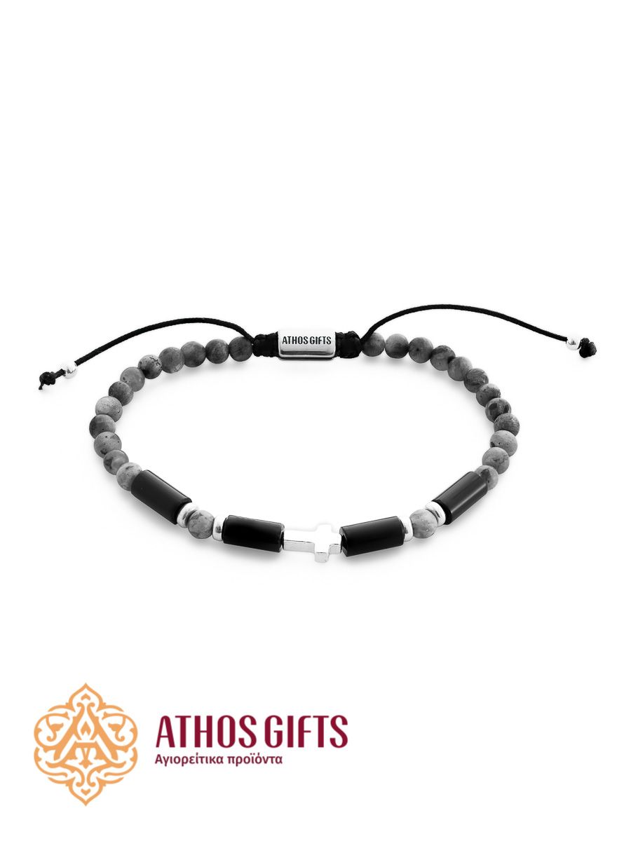 Bracelet made of labradorite with a silver cross.