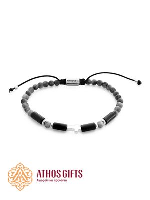 Bracelet made of labradorite with a silver cross.