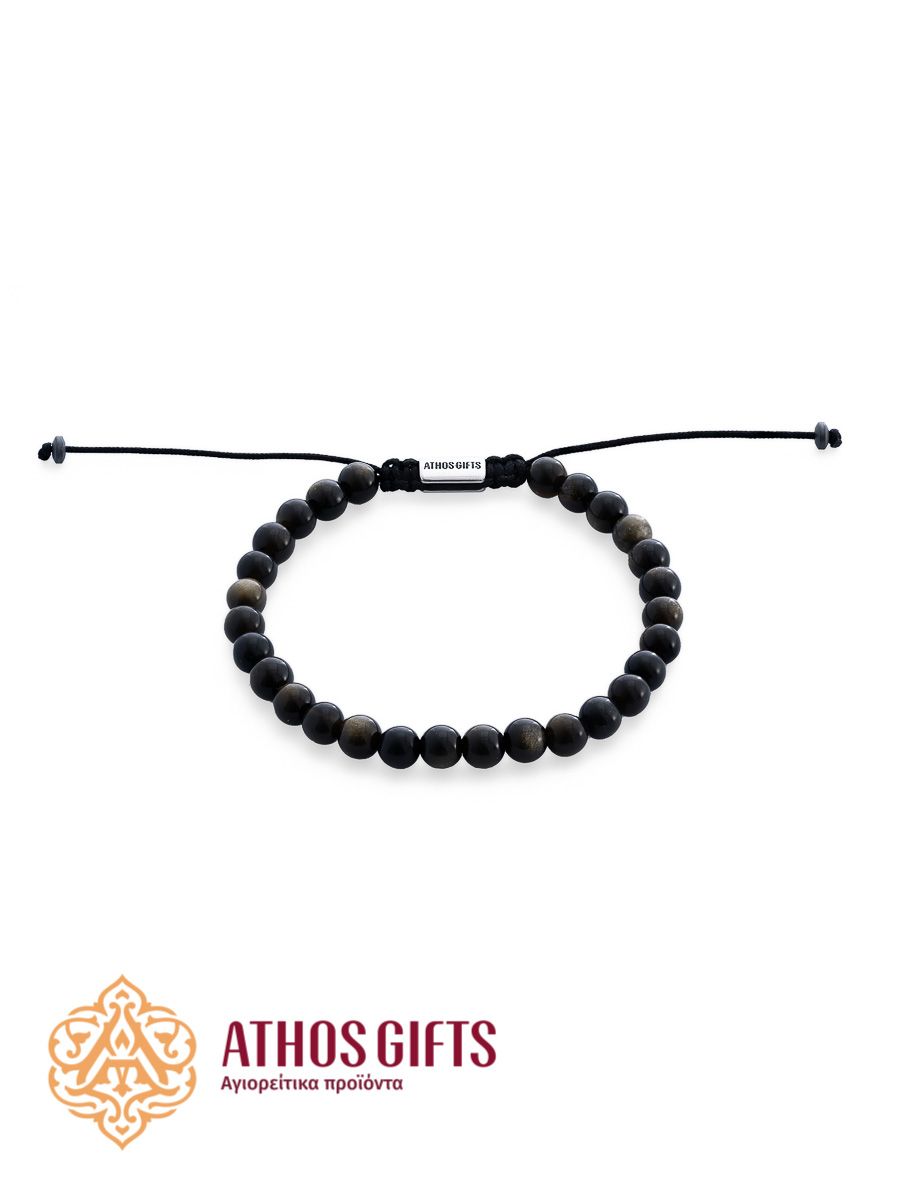 Handmade obsidian bracelet made of high-quality natural stones on a cord base