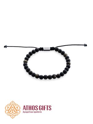 Handmade obsidian bracelet made of high-quality natural stones on a cord base