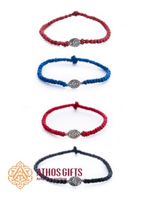 Woven bracelet with a silver icon of the Mother of God "The Sign"