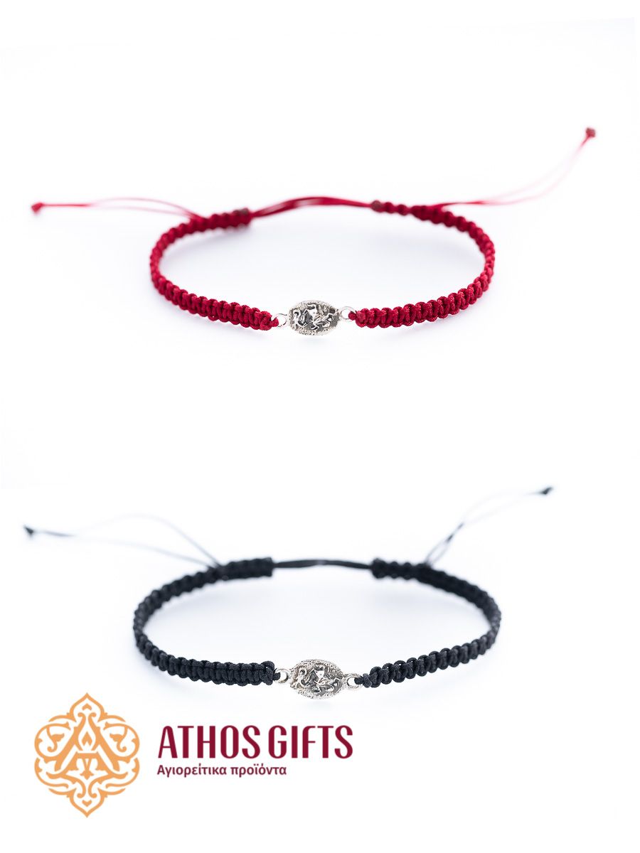 Woven bracelet made of decorative cord with a 925 silver icon depicting St. George
