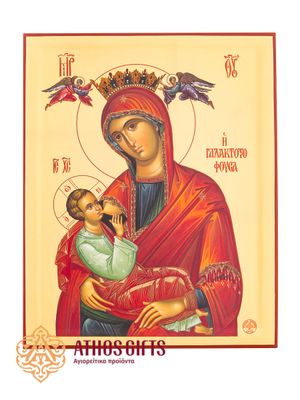 Handcrafted icon of the Mother of God “Galaktotrophousa”, made on natural wood.
