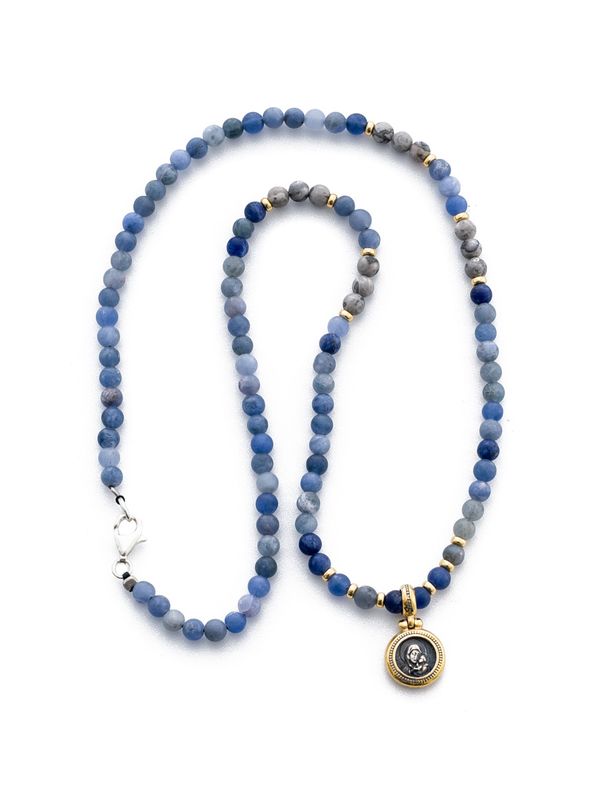 Sodalite &amp; Labradorite Necklace with Silver Icon