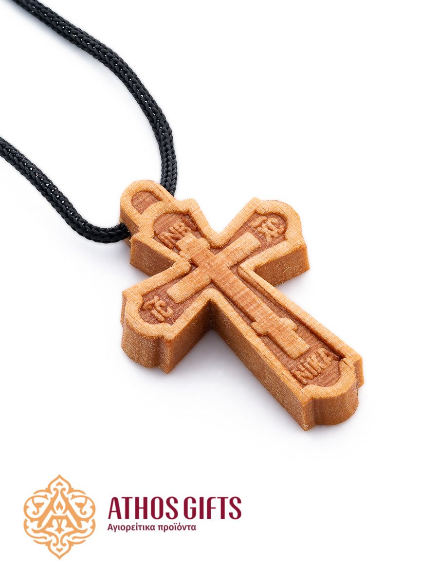 A handmade wooden pectoral cross crafted by the monks of Mount Athos.