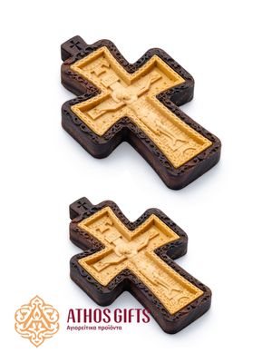 Hand-carved wooden cross, handmade by the monks of Mount Athos