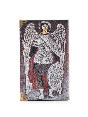 Ruled notebook with a fabric cover featuring an image of Saint Archangel Michael