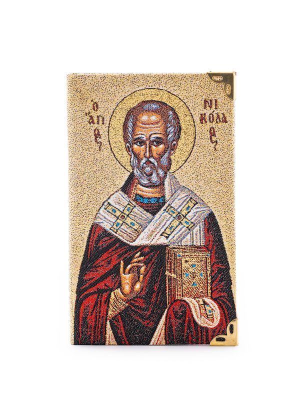 Ruled notebook with a fabric cover featuring an image of Saint Nicholas