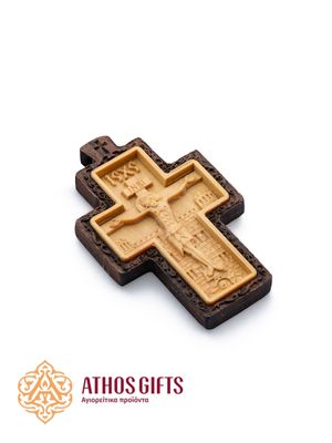 Hand-carved wooden cross, handmade by the monks of Mount Athos