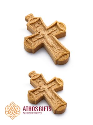 Hand-carved wooden cross, handmade by the monks of Mount Athos
