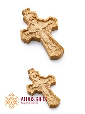 Hand-carved wooden cross with the image of the Crucifixion of our Lord Jesus Christ.