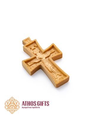 Hand-carved wooden cross with the image of the Crucifixion of our Lord Jesus Christ.