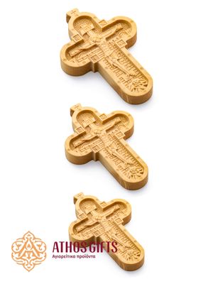 Hand-carved wooden cross with the image of the Crucifixion of our Lord Jesus Christ.