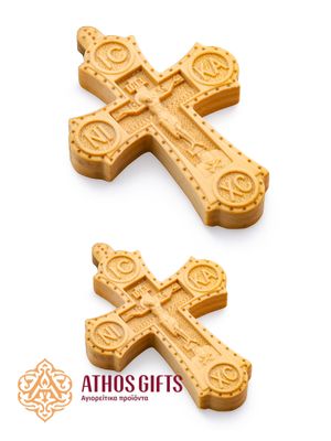 Hand-carved wooden cross with the image of the Crucifixion of our Lord Jesus Christ.