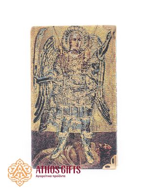 Ruled notebook with a fabric cover featuring an image of Archangel Michael Panormitis