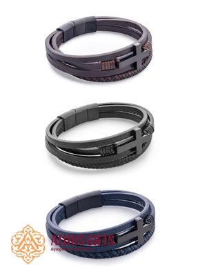 A four-layer bracelet with a magnetic clasp and a cross made of stainless steel.