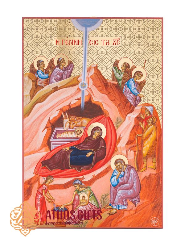 The icon of the Nativity of Christ is made on chipboard (particle board).