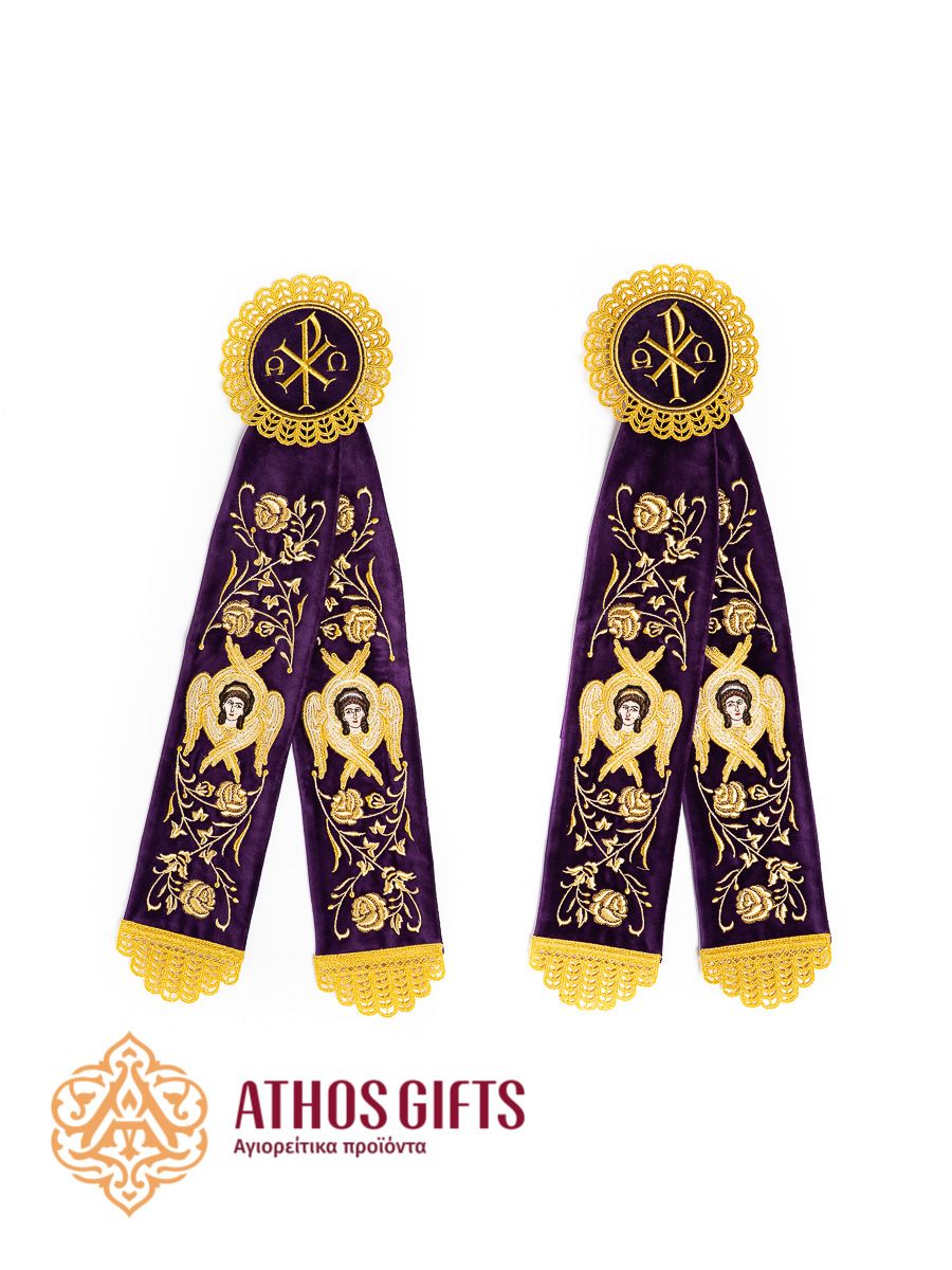 Set of two decorative ribbons for the dikirion and trikirion with lace edging.