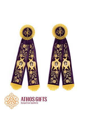 Set of two decorative ribbons for the dikirion and trikirion with lace edging.