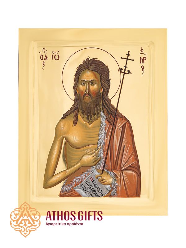 Handmade icon “John the Baptist”, crafted on natural linden wood. Covered with 22K gold gilding