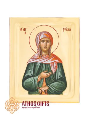 Handmade icon of Saint Xenia, made on natural linden wood