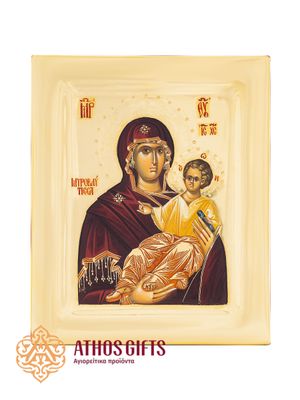 Handcrafted icon “Theotokos Myrovlytissa (The One Gushing Myrrh)”, made on natural linden wood.