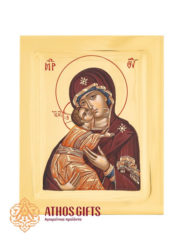 The icon “Our Lady of Vladimir” is handcrafted from natural linden wood.