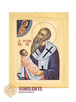 Handmade icon of Saint Stylianos of Paphlagonia, made on natural linden wood