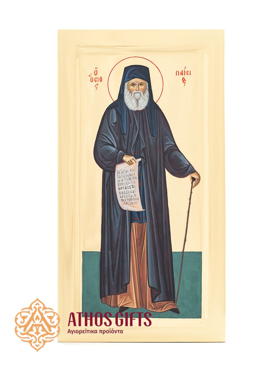 Handmade icon “Saint Paisios”, crafted on natural linden wood