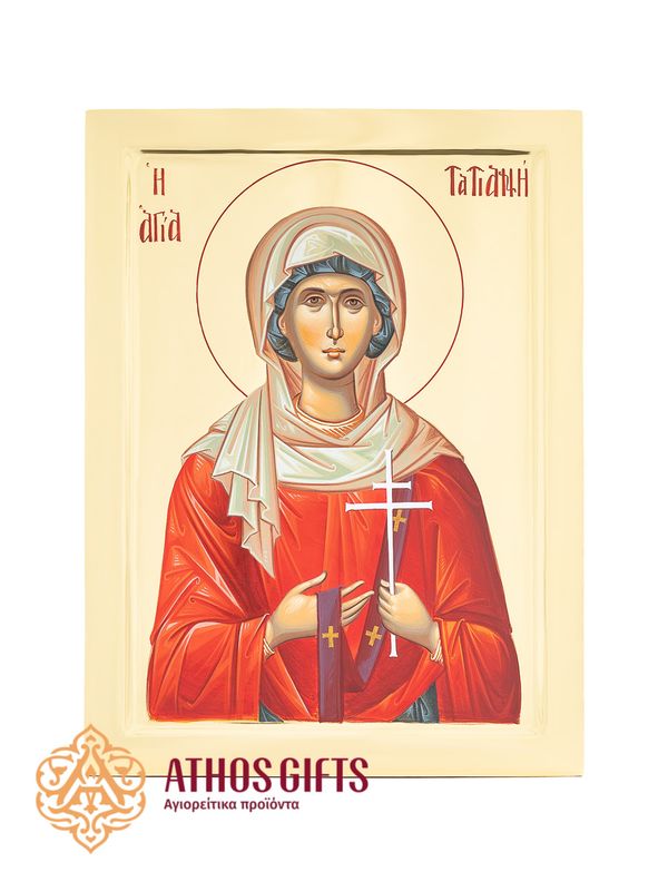 Handmade icon of Saint Tatiana of Rome, made on natural linden wood