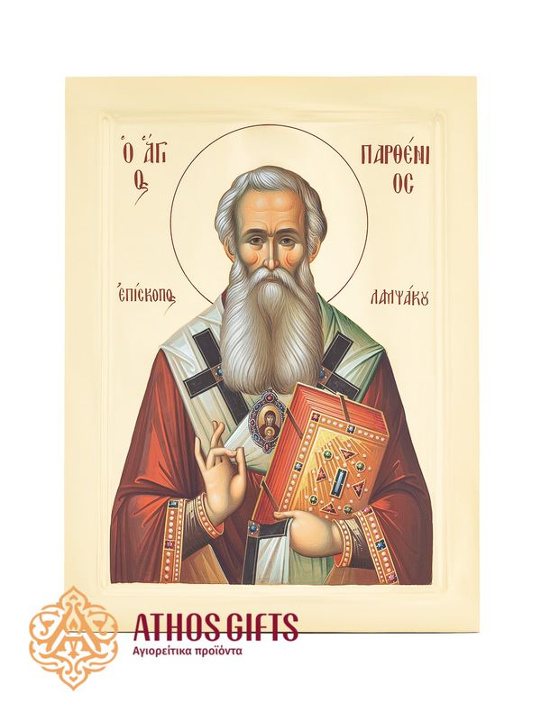 Handmade icon of Saint Parthenius of Lampsacus, crafted on natural linden wood