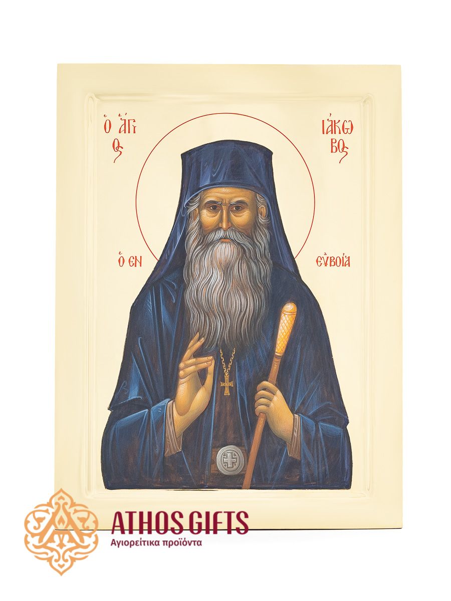 Handmade icon “Blessed Iakovos of Evia”, crafted on natural linden wood