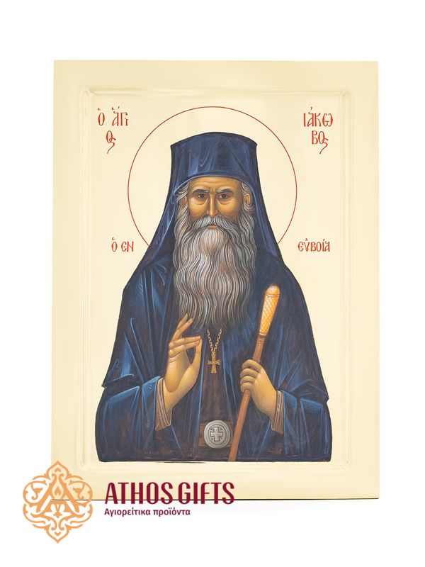 Handmade icon “Blessed Iakovos of Evia”, crafted on natural linden wood