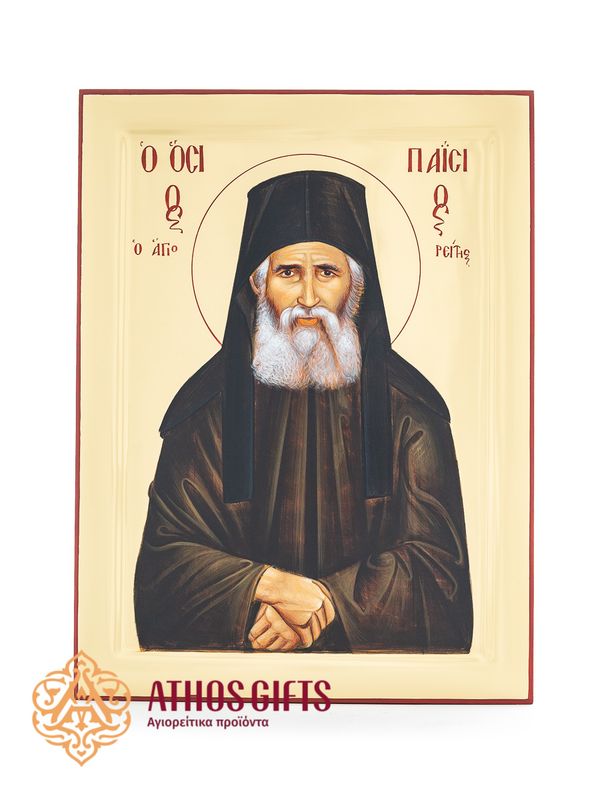 Handmade icon “Saint Paisios”, crafted on natural linden wood