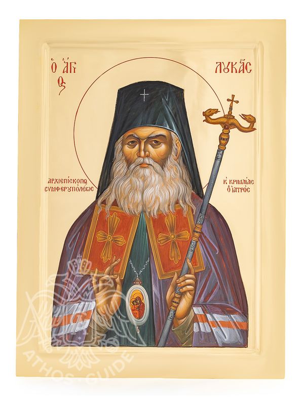 Handmade icon “Saint Luke the Blessed Surgeon”, crafted on natural linden wood using the water gilding technique