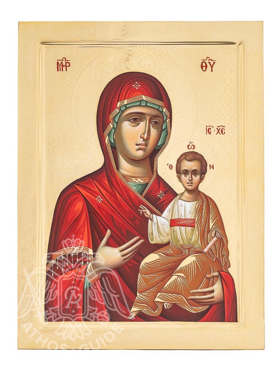 Handcrafted icon “Myrrh-streaming Mother of God”, made of natural linden wood.