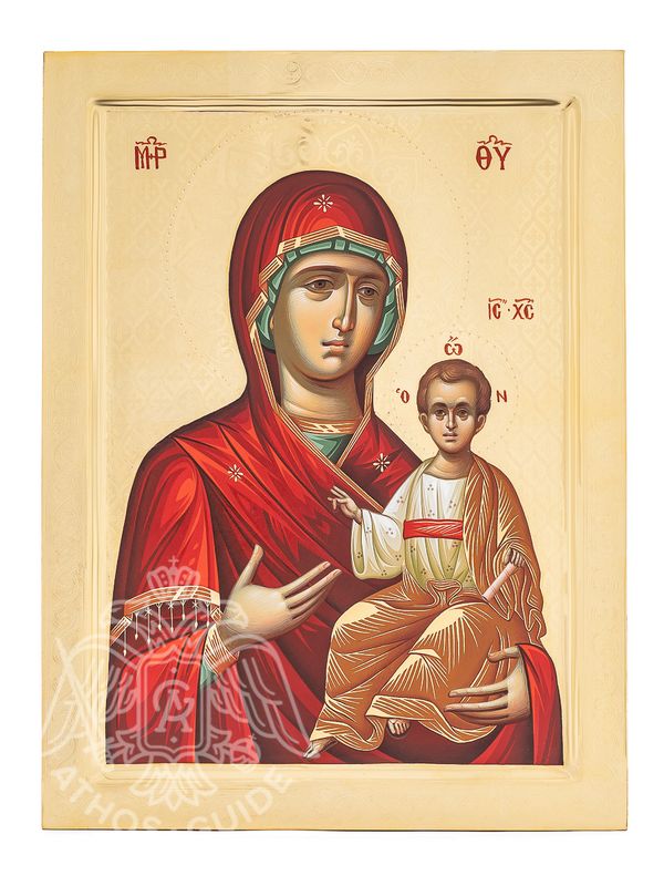 Handcrafted icon “Myrrh-streaming Mother of God”, made of natural linden wood.