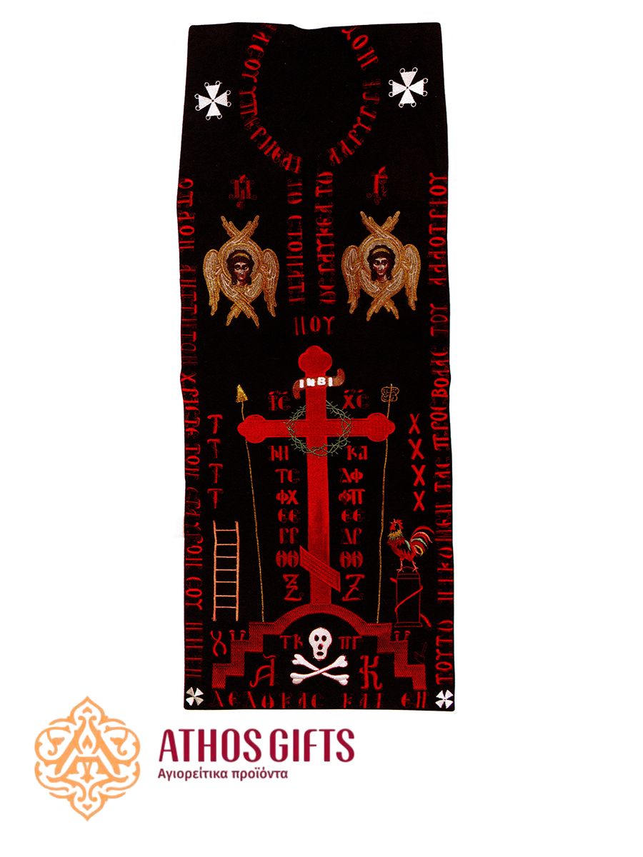 Monastic schema with embroidery made in red thread.