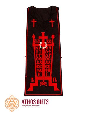 Monastic schema with embroidery made in red thread.