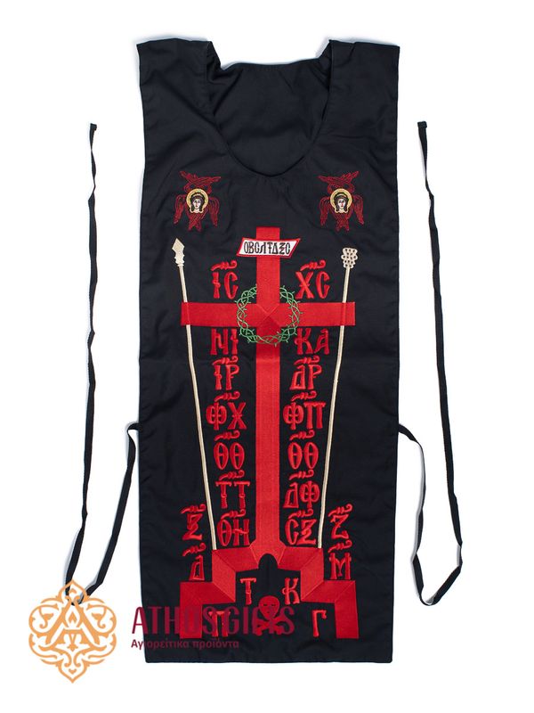 Monastic schema with embroidery made in red thread.