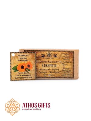 Natural soap with calendula based on olive oil with extracts of medicinal herbs.