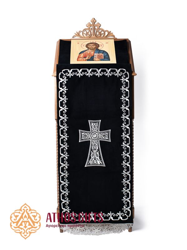 Decorative black velvet cover for an analogion with embroidery.