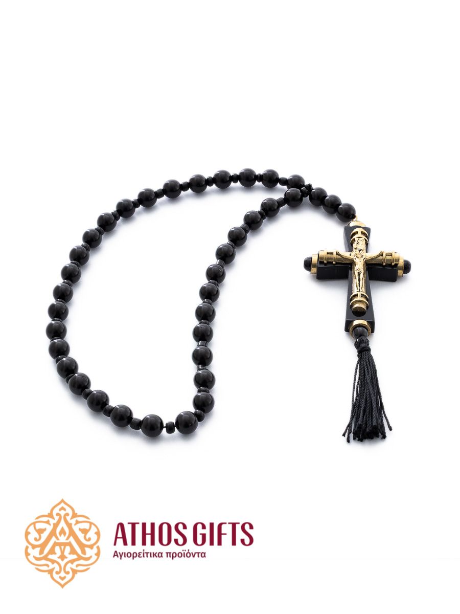 Подвеска на зеркало автомобиля с крестом на ожерелье из черных деревянных бусин