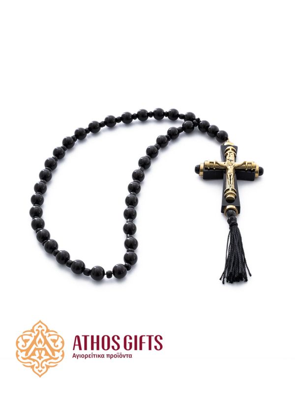  Rearview mirror pendant for a car with a cross on a necklace of black wooden beads