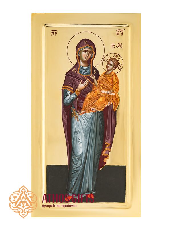 Icon of the Mother of God, handcrafted on natural linden wood and covered with 22K gold leaf.