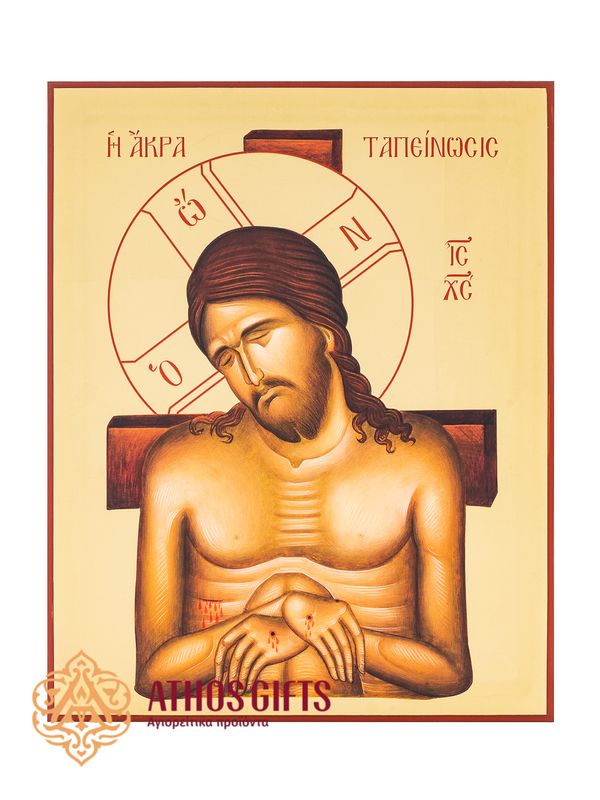 Icon “Extreme Humility” hand-crafted from natural wood with 22K gold leaf coating