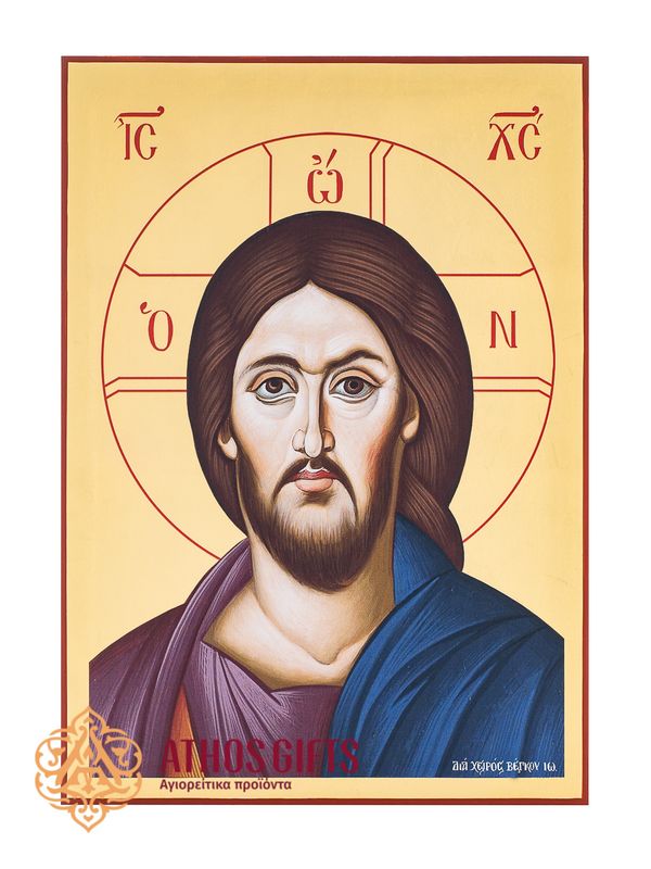 Icon “Christ of Sinai” hand-crafted from natural wood with 22K gold leaf coating